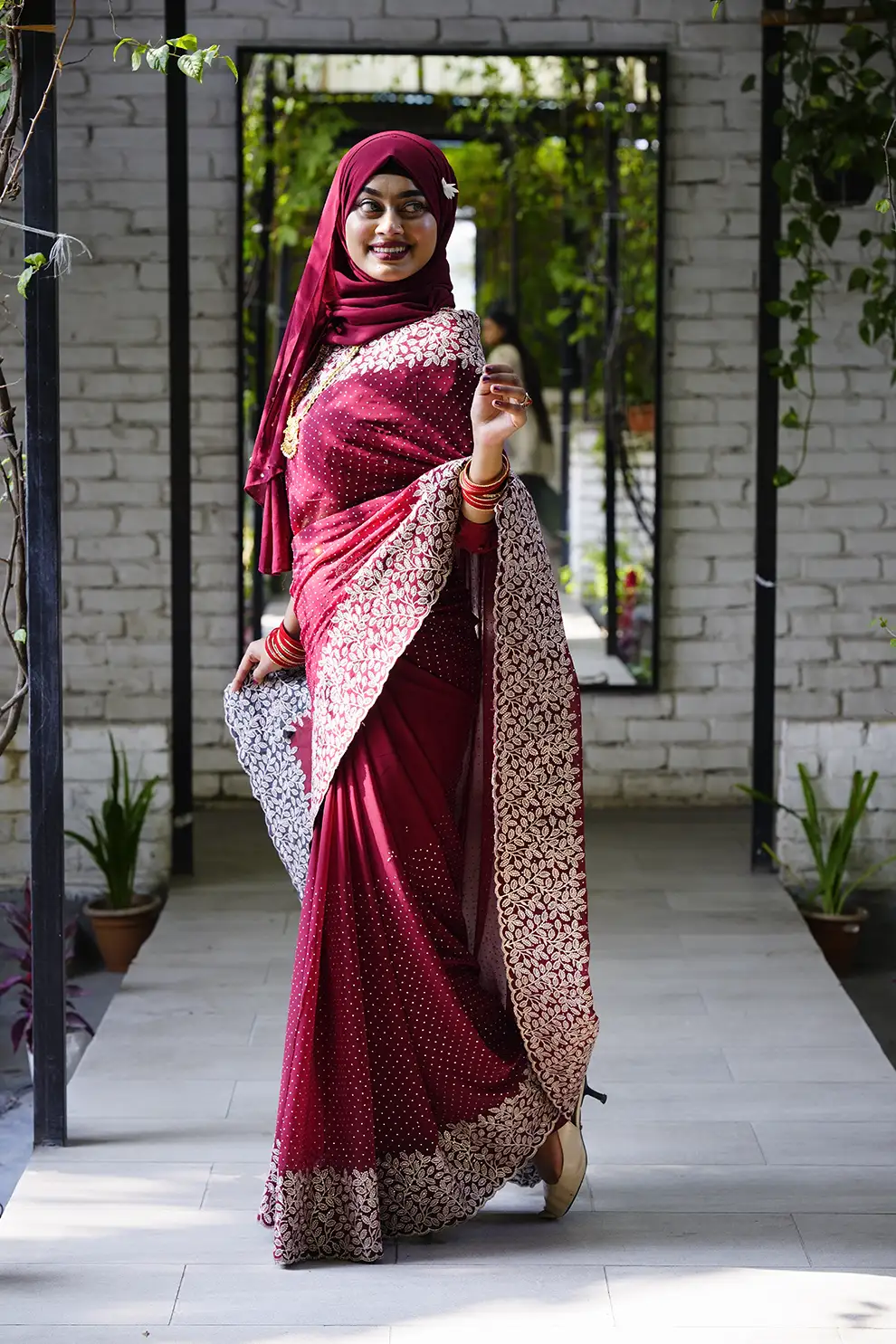 Premium Merun Chiffon Georgette Party Wear Saree